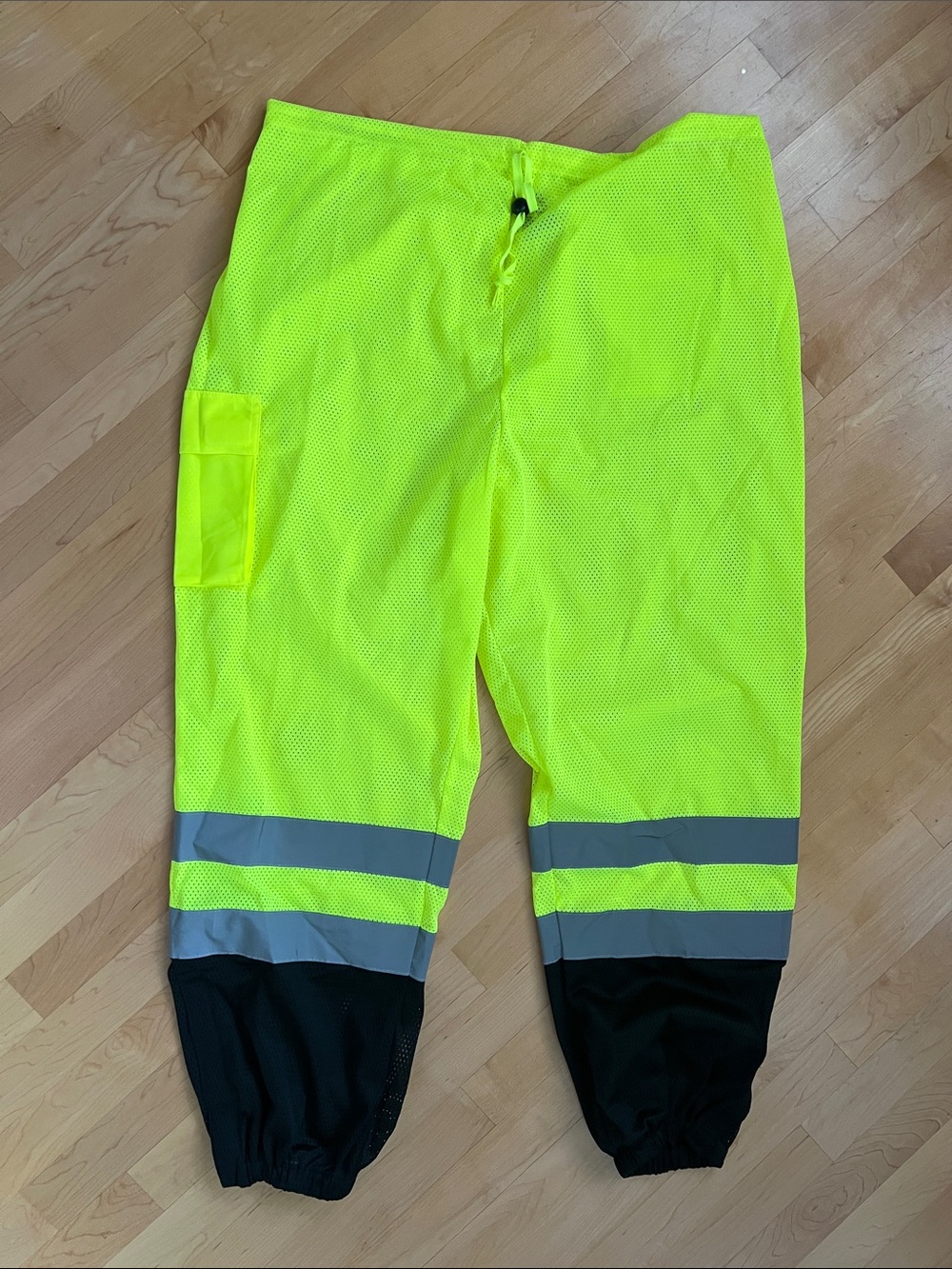 🍋NWOT L/XL High-Visibility Work Pants Neon Yellow + Reflective Trim Drawstring